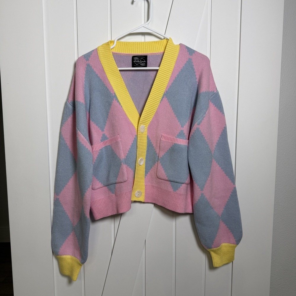Steady Hands Howl's Moving Castle Argyle Cardigan Pink/Blue/Yellow S/M Animecore